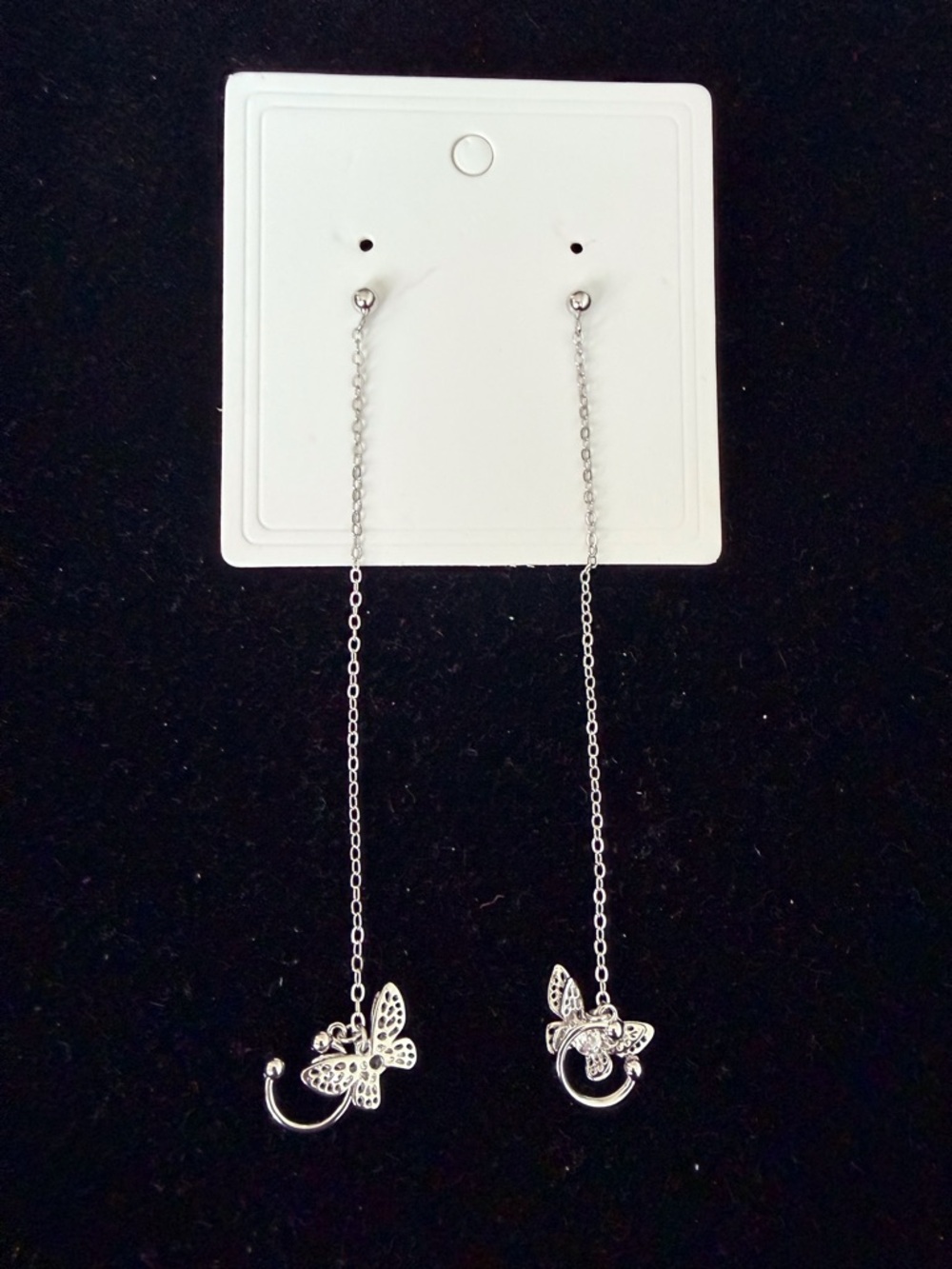 Silver Butterfly Threader Drop Earrings